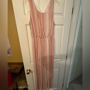 Striped Sleeveless Maxi Dress - Pink and White